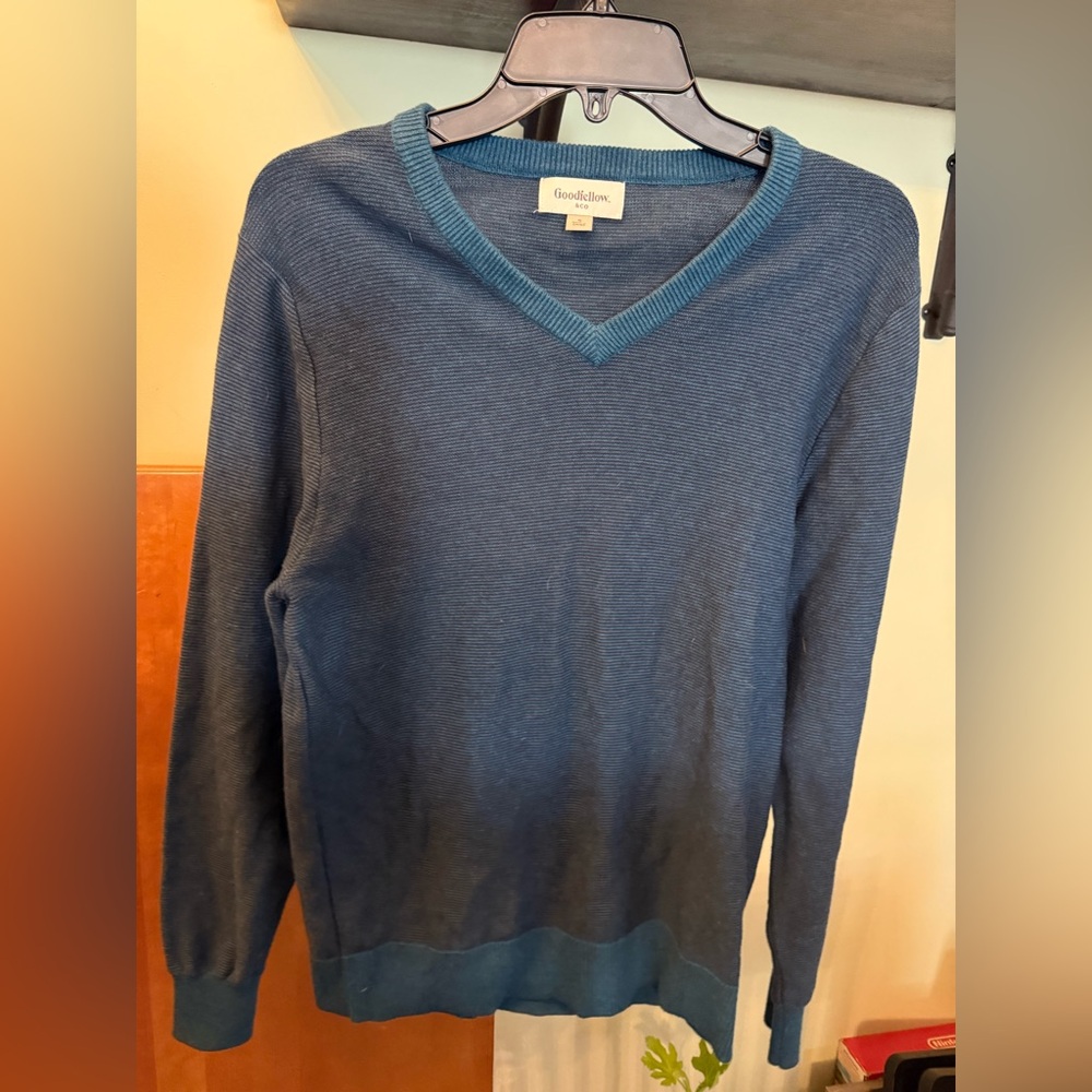 NWOT Men’s Knit Dress Sweater - Blue-Teal Fine Stripe